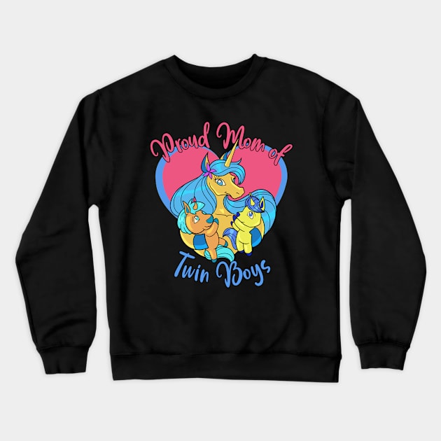 Unicorn Twins - Proud Mom of Twin Boys Crewneck Sweatshirt by Modern Medieval Design